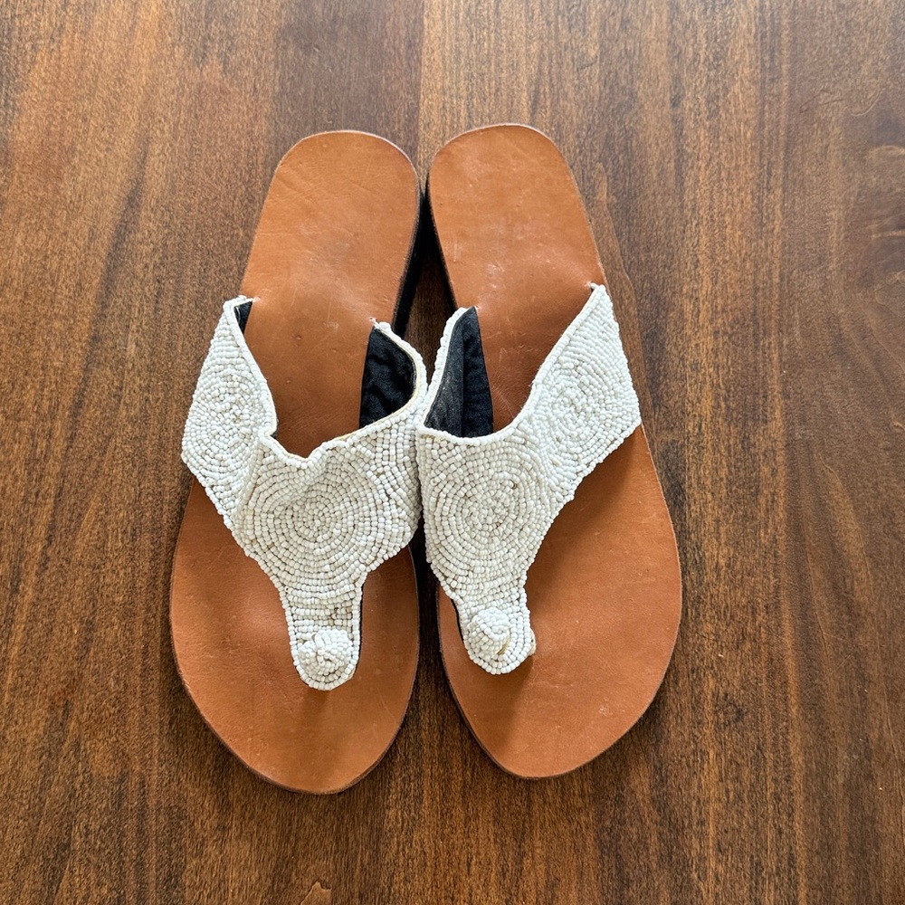 Beaded White Sandals